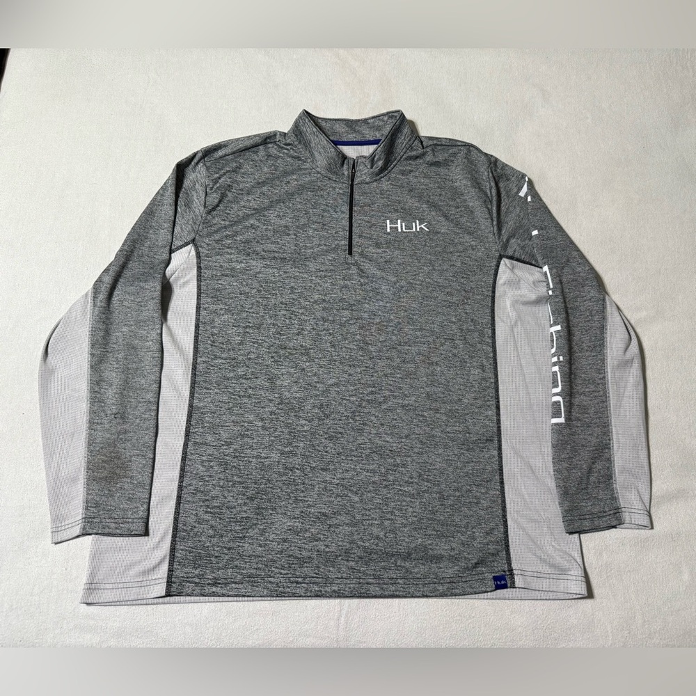 Huk Fishing 1/4 Zip Shirt Performance Mens 3XL XXXL Long Sleeve Gray *FLAW‎